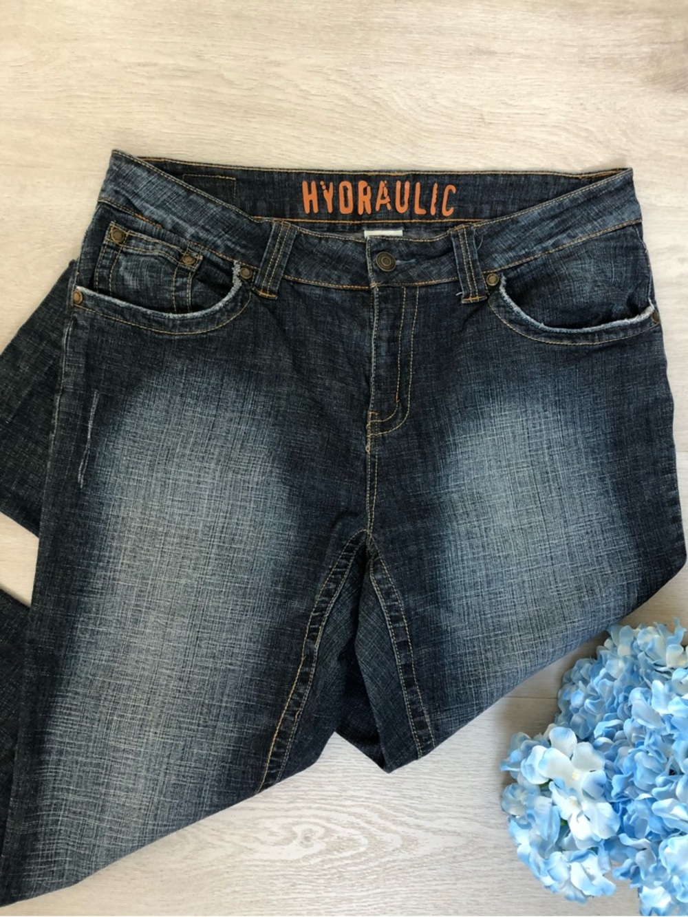 Hydraulic Edgy Embroidered Pocket Premium Denim Ankle Jeans Size 18W